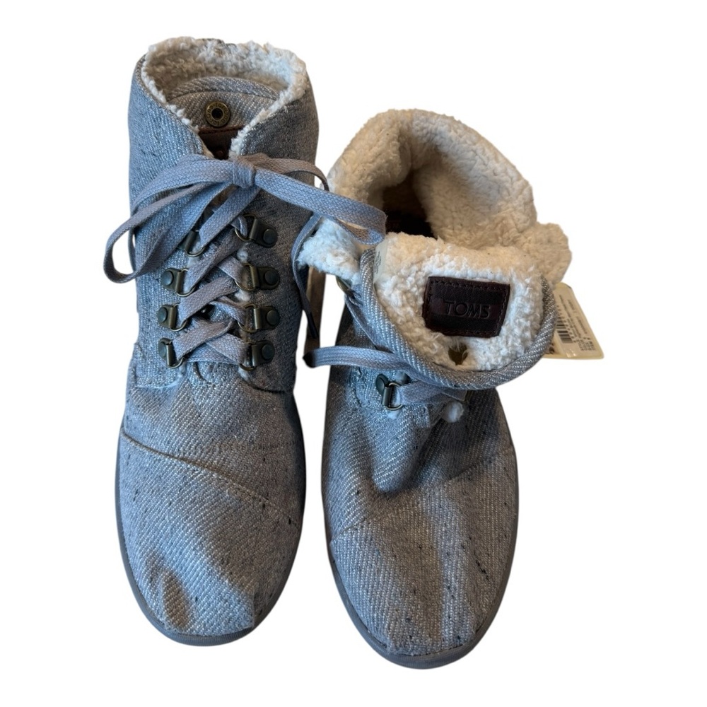 TOMS Botas Highlands Grey Wool Fleck Fleece Faux Shearling Boots Women’s 9 NWT - Picture 13 of 13